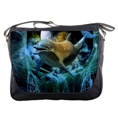 Funny Dolphin In The Universe Messenger Bags by FantasyWorld7