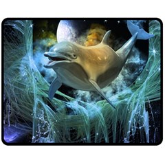 Funny Dolphin In The Universe Double Sided Fleece Blanket (medium) 