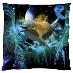 Funny Dolphin In The Universe Large Flano Cushion Cases (two Sides) 