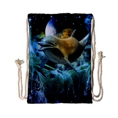 Funny Dolphin In The Universe Drawstring Bag (small)