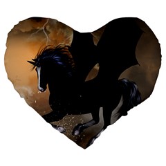 Awesome Dark Unicorn With Clouds Large 19  Premium Heart Shape Cushions by FantasyWorld7