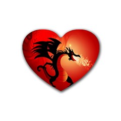Funny, Cute Dragon With Fire Rubber Coaster (heart)  by FantasyWorld7