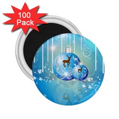 Wonderful Christmas Ball With Reindeer And Snowflakes 2 25  Magnets (100 Pack)  by FantasyWorld7