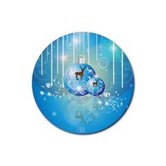 Wonderful Christmas Ball With Reindeer And Snowflakes Rubber Round Coaster (4 Pack)  by FantasyWorld7
