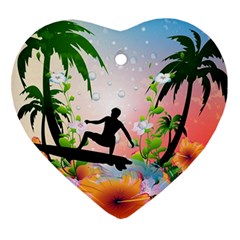 Tropical Design With Surfboarder Heart Ornament (2 Sides) by FantasyWorld7