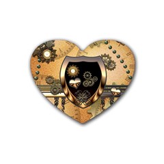 Steampunk, Shield With Hearts Heart Coaster (4 Pack)  by FantasyWorld7