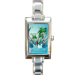 Summer Design With Cute Parrot And Palms Rectangle Italian Charm Watches