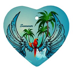 Summer Design With Cute Parrot And Palms Ornament (heart) 