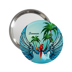 Summer Design With Cute Parrot And Palms 2 25  Handbag Mirrors