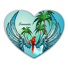 Summer Design With Cute Parrot And Palms Heart Mousepads