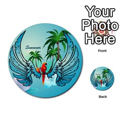 Summer Design With Cute Parrot And Palms Multi-purpose Cards (round) 