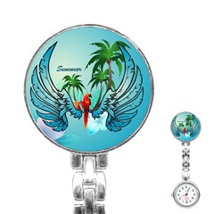 Summer Design With Cute Parrot And Palms Stainless Steel Nurses Watches