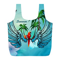 Summer Design With Cute Parrot And Palms Full Print Recycle Bags (l) 