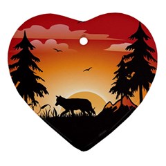 The Lonely Wolf In The Sunset Ornament (heart) 