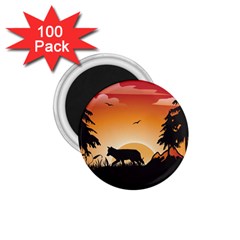 The Lonely Wolf In The Sunset 1 75  Magnets (100 Pack) 