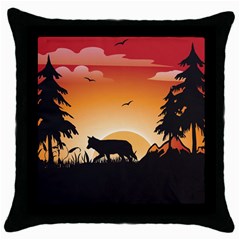 The Lonely Wolf In The Sunset Throw Pillow Cases (black)