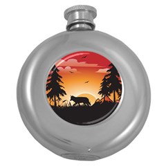 The Lonely Wolf In The Sunset Round Hip Flask (5 Oz)