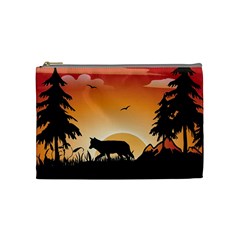The Lonely Wolf In The Sunset Cosmetic Bag (medium) 