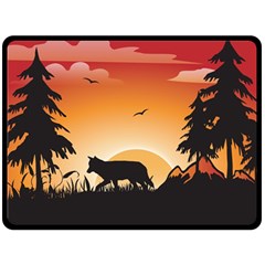 The Lonely Wolf In The Sunset Fleece Blanket (large) 