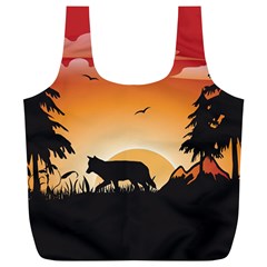 The Lonely Wolf In The Sunset Full Print Recycle Bags (l) 