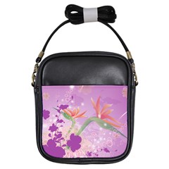 Wonderful Flowers On Soft Purple Background Girls Sling Bags by FantasyWorld7