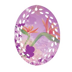 Wonderful Flowers On Soft Purple Background Ornament (oval Filigree)  by FantasyWorld7
