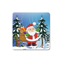 Funny Santa Claus In The Forrest Square Magnet by FantasyWorld7