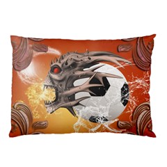 Soccer With Skull And Fire And Water Splash Pillow Cases by FantasyWorld7