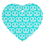 Aqua Pretzel Illustrations Pattern Heart Ornament (2 Sides)