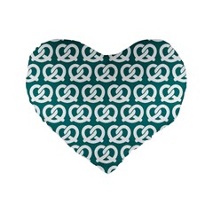 Teal Pretzel Illustrations Pattern Standard 16  Premium Flano Heart Shape Cushions by GardenOfOphir