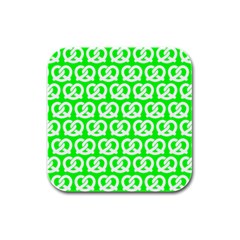 Neon Green Pretzel Illustrations Pattern Rubber Square Coaster (4 Pack)  by GardenOfOphir