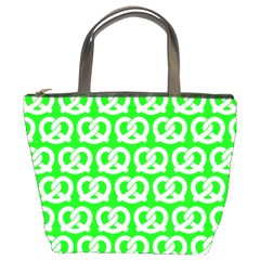 Neon Green Pretzel Illustrations Pattern Bucket Bags by GardenOfOphir
