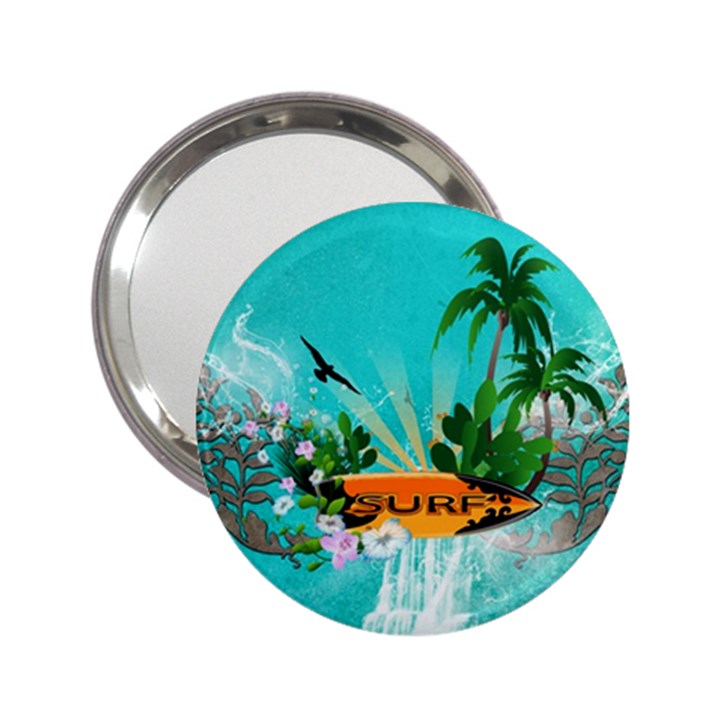 Surfboard With Palm And Flowers 2.25  Handbag Mirrors