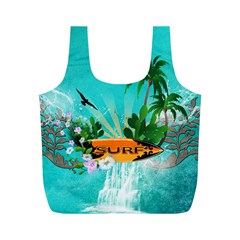 Surfboard With Palm And Flowers Full Print Recycle Bags (m)  by FantasyWorld7