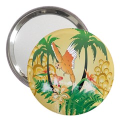 Funny Budgies With Palm And Flower 3  Handbag Mirrors by FantasyWorld7