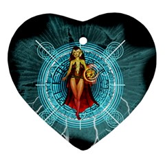 Beautiful Witch With Magical Background Heart Ornament (2 Sides) by FantasyWorld7
