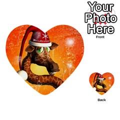 Funny Cute Christmas Giraffe With Christmas Hat Multi-purpose Cards (heart)  by FantasyWorld7
