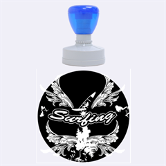 Surfboarder With Damask In Blue On Black Bakcground Rubber Round Stamps (large)