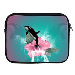 Orca Jumping Out Of A Flower With Waterfalls Apple Ipad 2/3/4 Zipper Cases by FantasyWorld7