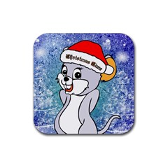Funny Cute Christmas Mouse With Christmas Tree And Snowflakses Rubber Coaster (square)  by FantasyWorld7