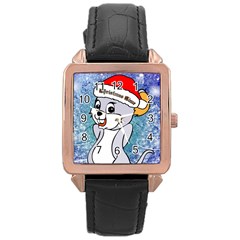 Funny Cute Christmas Mouse With Christmas Tree And Snowflakses Rose Gold Watches by FantasyWorld7