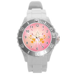Wonderful Flowers With Butterflies And Diamond In Soft Pink Colors Round Plastic Sport Watch (l) by FantasyWorld7