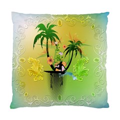 Surfing, Surfboarder With Palm And Flowers And Decorative Floral Elements Standard Cushion Case (one Side)  by FantasyWorld7