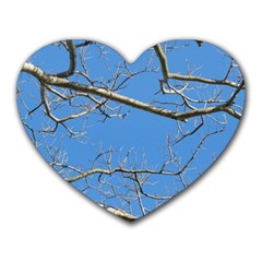 Leafless Tree Branches Against Blue Sky Heart Mousepads by dflcprints