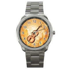 Wonderful Violin With Violin Bow On Soft Background Sport Metal Watches by FantasyWorld7