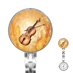 Wonderful Violin With Violin Bow On Soft Background Stainless Steel Nurses Watches by FantasyWorld7