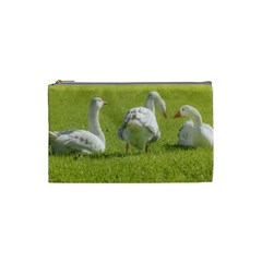 Group Of White Geese Resting On The Grass Cosmetic Bag (small)  by dflcprints