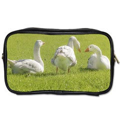 Group Of White Geese Resting On The Grass Toiletries Bags 2-side by dflcprints