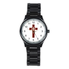 Red Christian Cross Stainless Steel Round Watch by igorsin
