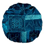 BLUE PATCHWORK Large 18  Premium Flano Round Cushions Front